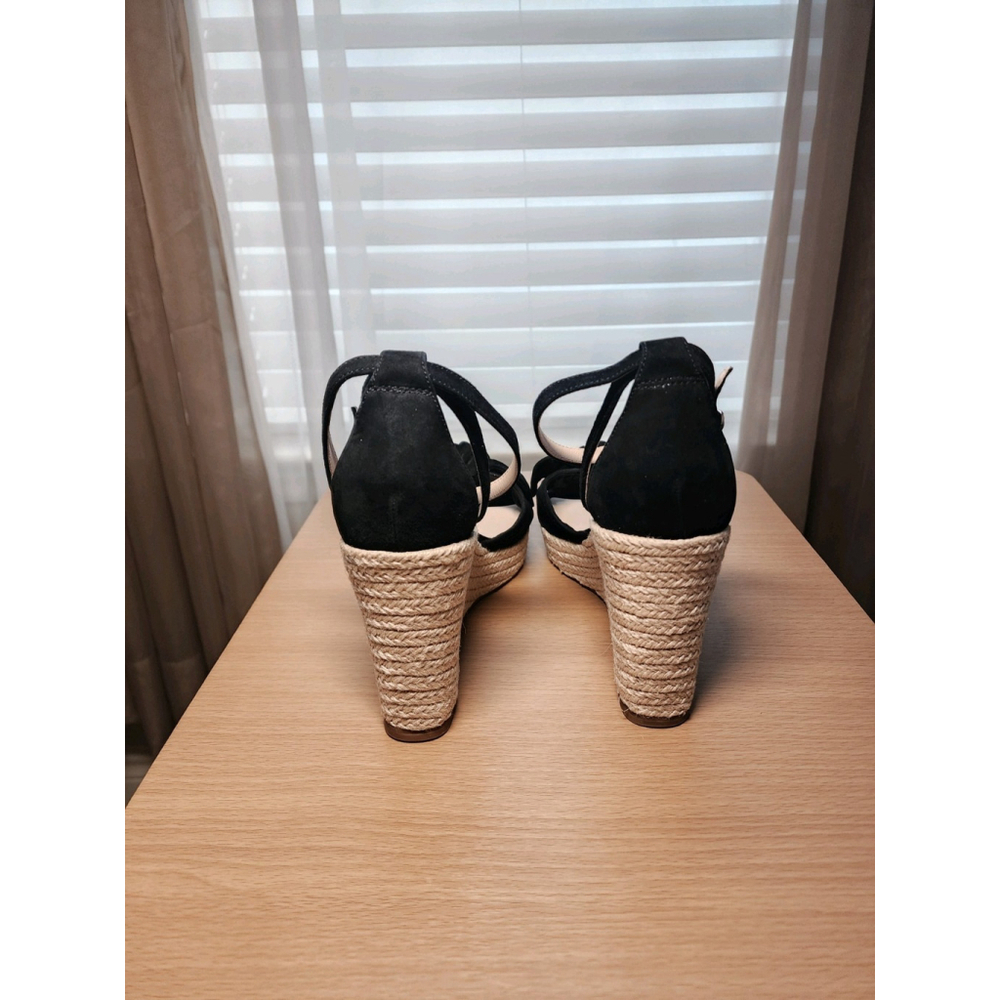 Kate Spade Tianna Suede LEATHER Bow Strap Espadrille Wedge Sandal 10 B BLACK - Picture 11 of 13